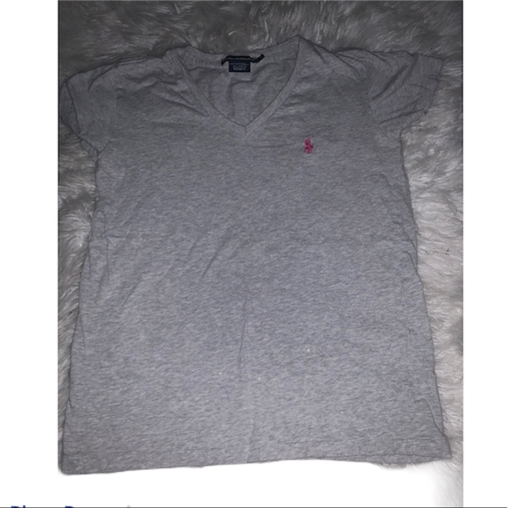 Polo grey v neck tee with pink horse size small